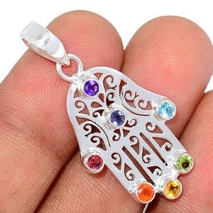 Hamsa evil eye chakra sterling silver pendant